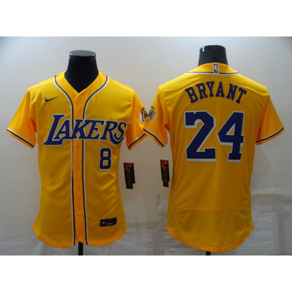 Men's Los Angeles Lakers Front #8 Back #24 Kobe Bryant Yellow Flex Base Stitched Jersey