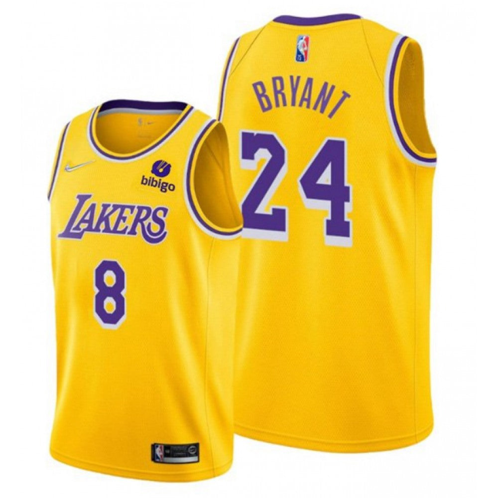 Men's Los Angeles Lakers Front #8 Back #24 Kobe Bryant 75th Anniversary Yellow Stitched Basketball Jersey