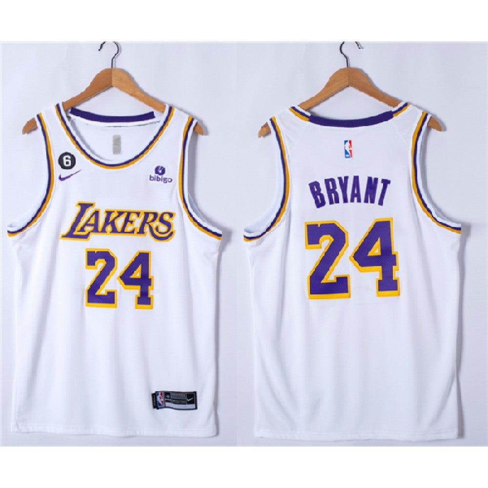Youth Los Angeles Lakers #24 Kobe Bryant White NO.6 Patch  Stitched Basketball Jersey