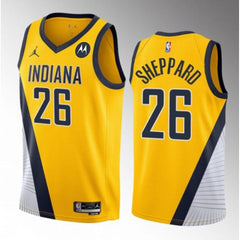 Men's Indiana Pacers #26 Ben Sheppard Yellow 2023 Draft Statement Edition Stitched Basketball Jersey