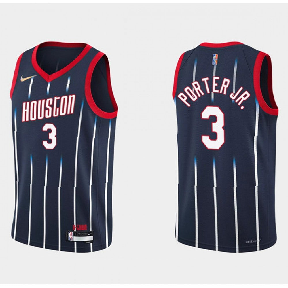 Men's Houston Rockets #3 Kevin Porter Jr. 2021/22 City Edition 75th Anniversary Navy  Stitched Basketball Jersey