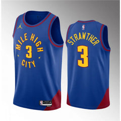 Men's Denver Nuggets #3 Julian Strawther Blue 2023 Draft Statement Edition Stitched Basketball Jersey