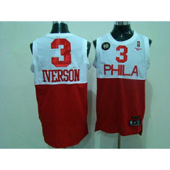 76ers #3 Allen Iverson White/Red Reebok 10TH Throwback Stitched NBA Jersey