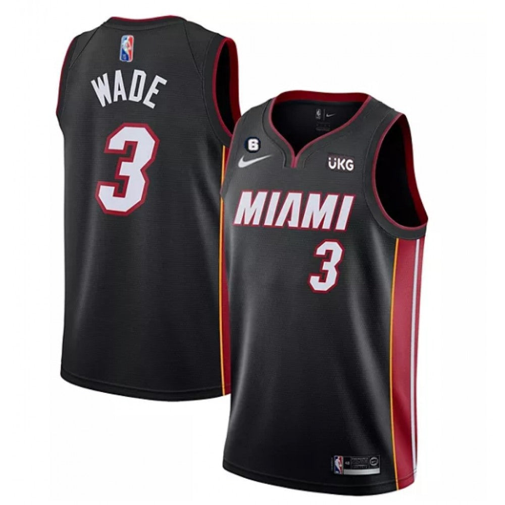 Men's Miami Heat #3 Dwyane Wade Black With NO.6 Patch  Stitched Jersey