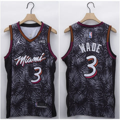 Men's Miami Heat #3 Dwyane Wade Black Lights Stitched NBA Jersey