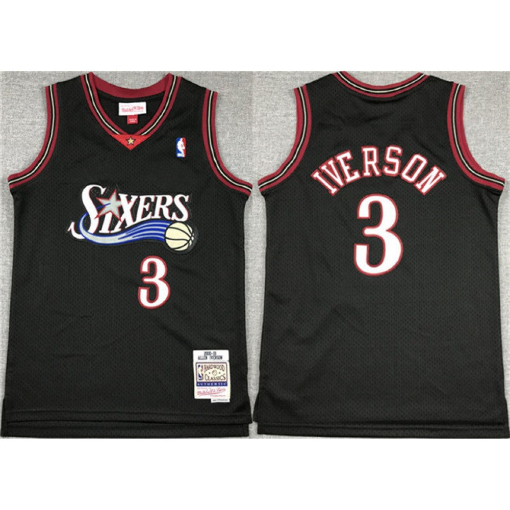 Youth Philadelphia 76ers #3 Allen Iverson Black Stitched Jersey