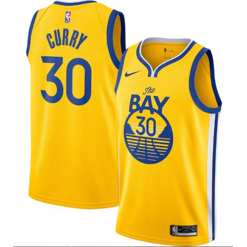 Men's Golden State Warriors #30 Stephen Curry Gold Statement Edition Stitched Jersey