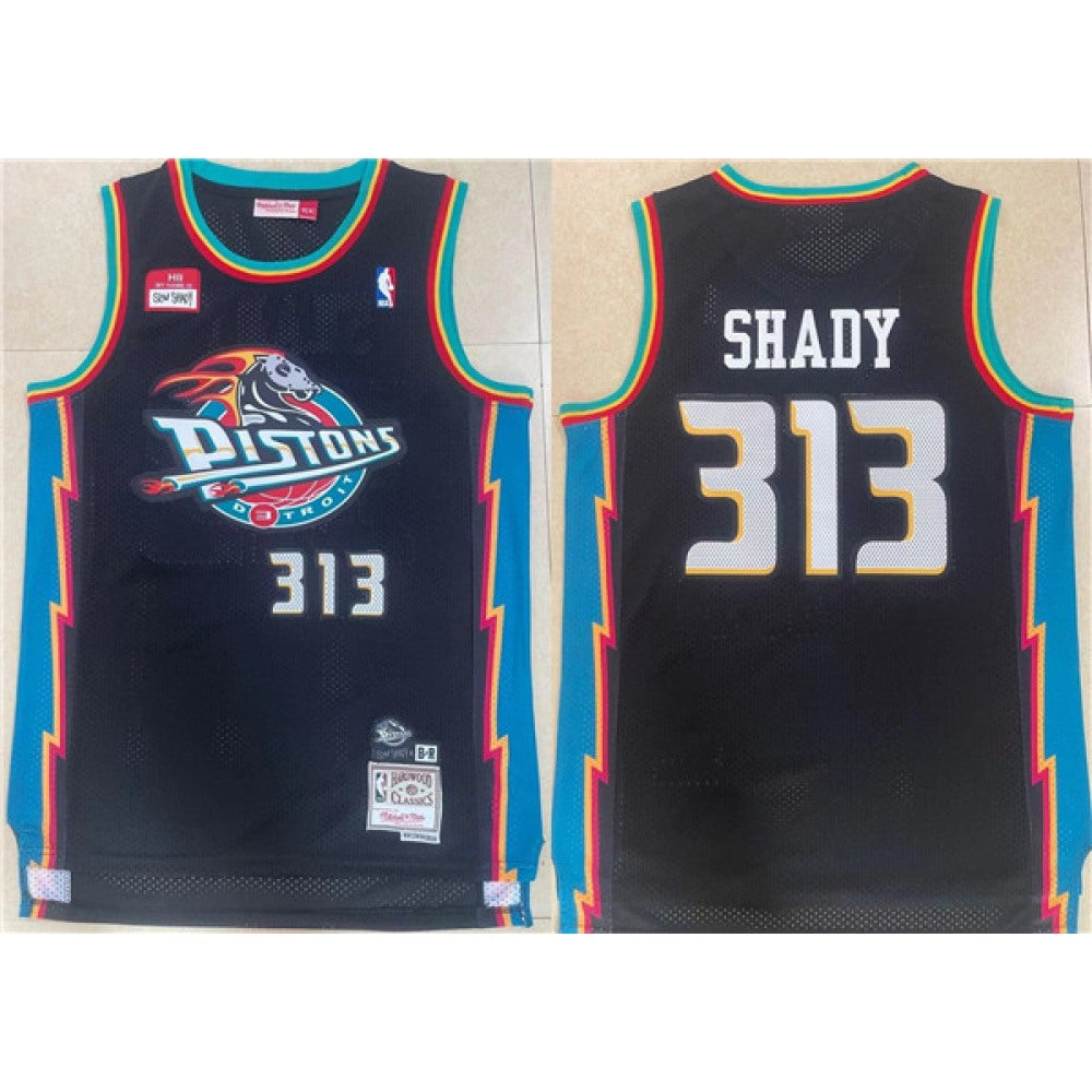 Men's Detroit Pistons #313 Shady Black Mitchell & Ness Throwback Stitched Jersey
