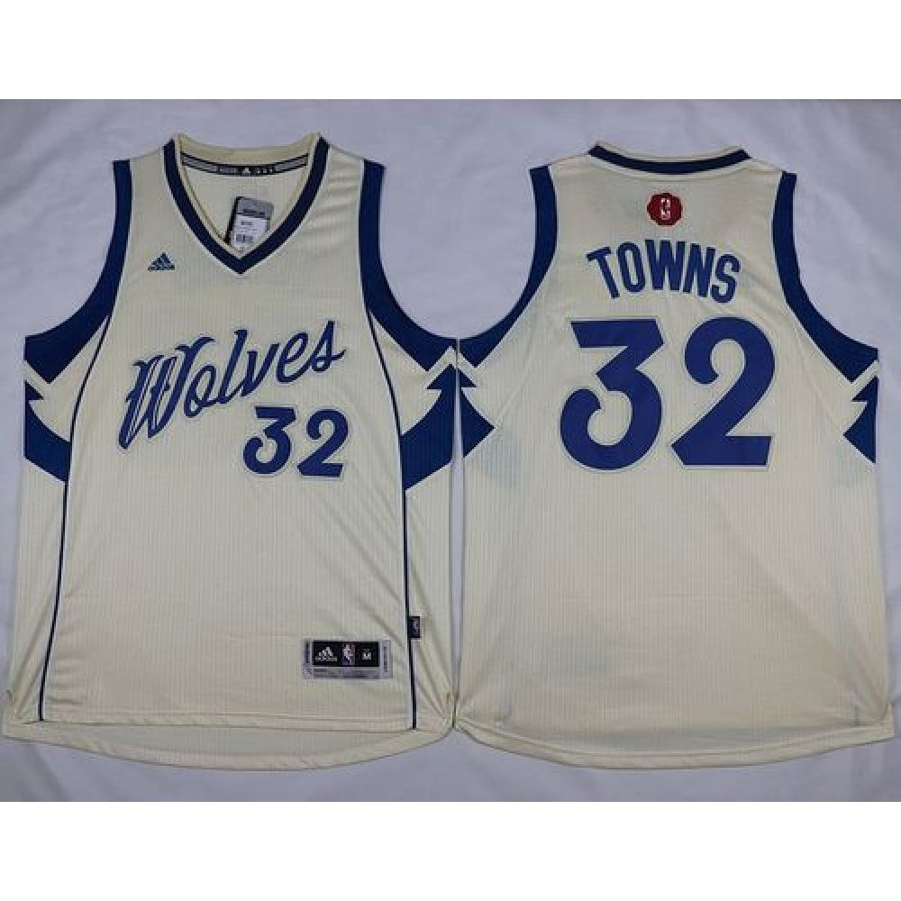 Timberwolves #32 Karl-Anthony Towns Cream 2015-2016 Christmas Day Stitched NBA Jersey