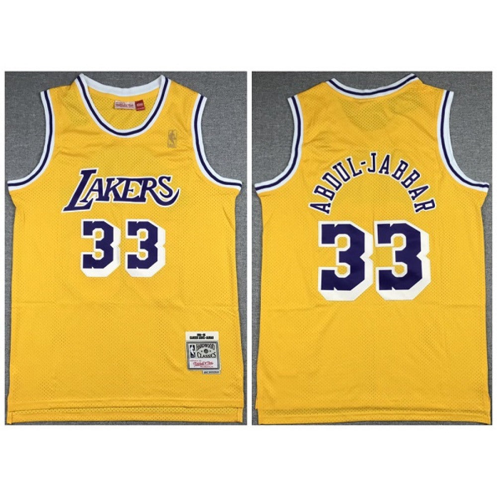 Men's Los Angeles Lakers #33 Kareem Abdul-Jabbar Yellow Hardwood Classics Throwback Stitched Jersey