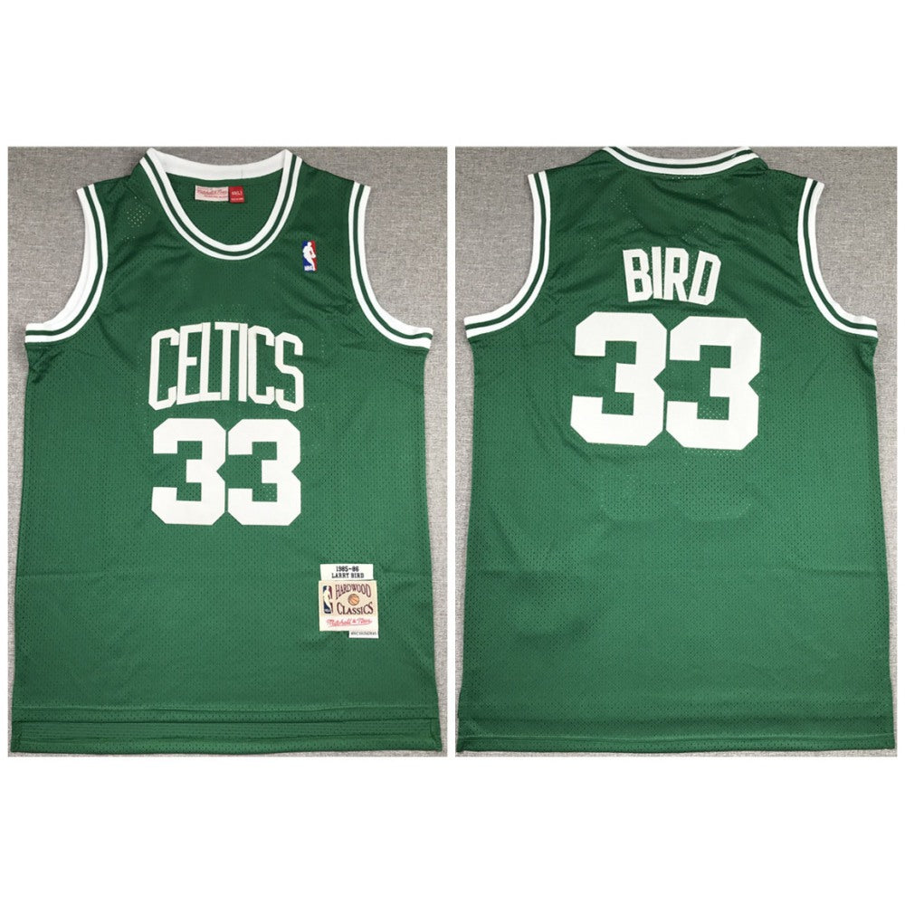 Men's Boston Celtics #33 Larry Bird 1985-86 Green Throwback Stitched Jersey