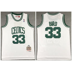 Men's Boston Celtics #33 Larry Bird 1985-86 White Throwback Stitched Jersey