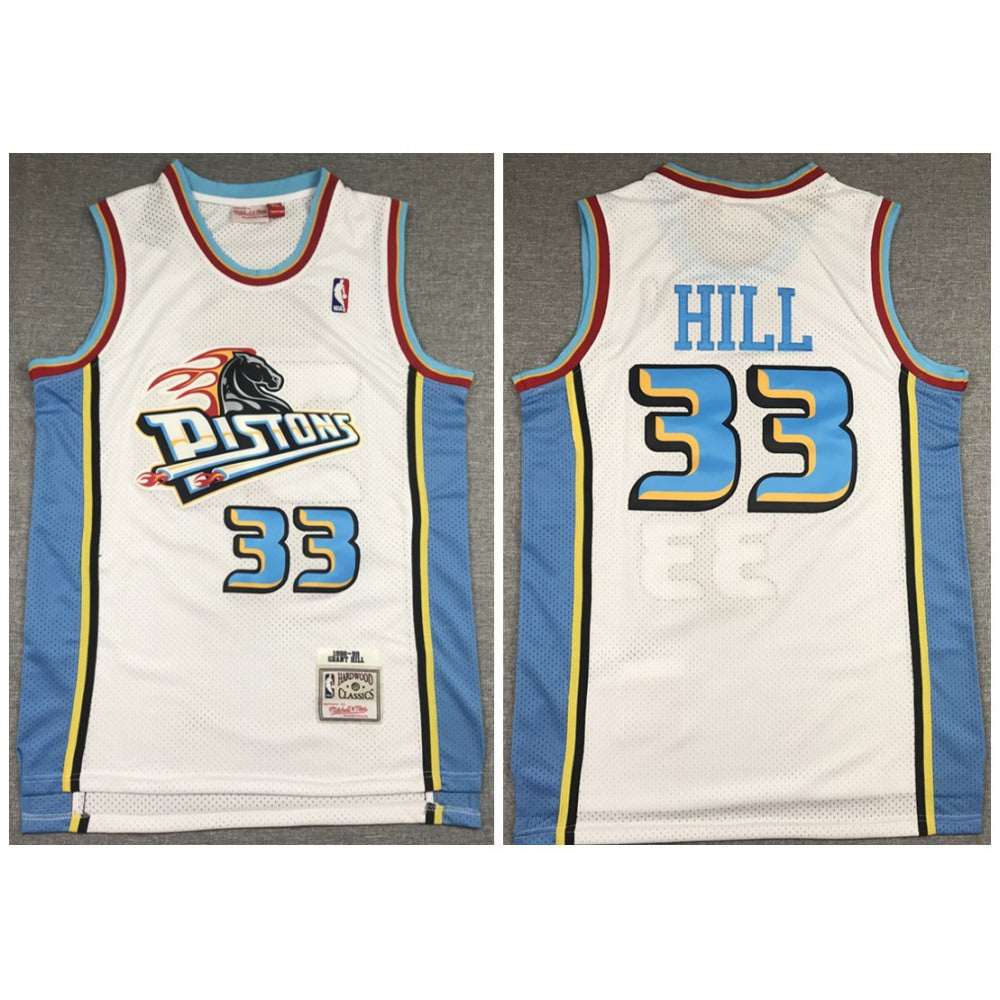 Men's Detroit Pistons #33 Grant Hill 1998-99 White Throwback Stitched Jersey