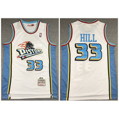 Men's Detroit Pistons #33 Grant Hill 1998-99 White Throwback Stitched Jersey