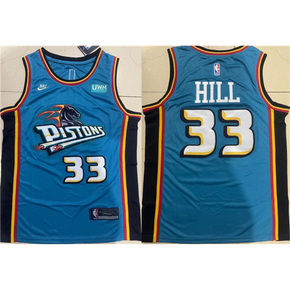 Men's Detroit Pistons #33 Grant Hill Blue Stitched Jersey