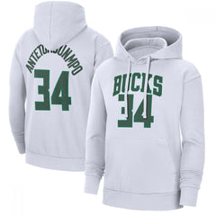 Men's Milwaukee Bucks #34 Giannis Antetokounmpo White Pullover Hoodie