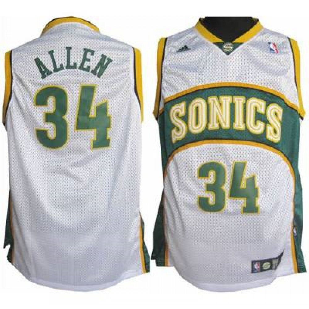Thunder #34 Ray Allen White Seattle SuperSonics Style Stitched NBA Jersey