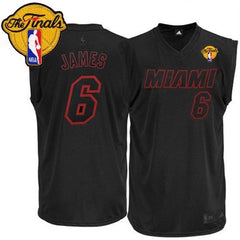Heat #6 LeBron James Black on Black With Finals Patch Stitched NBA Jersey