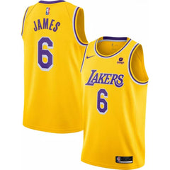 Men's Los Angeles Lakers #6 LeBron James "bibigo" Yellow Stitched Basketball Jersey