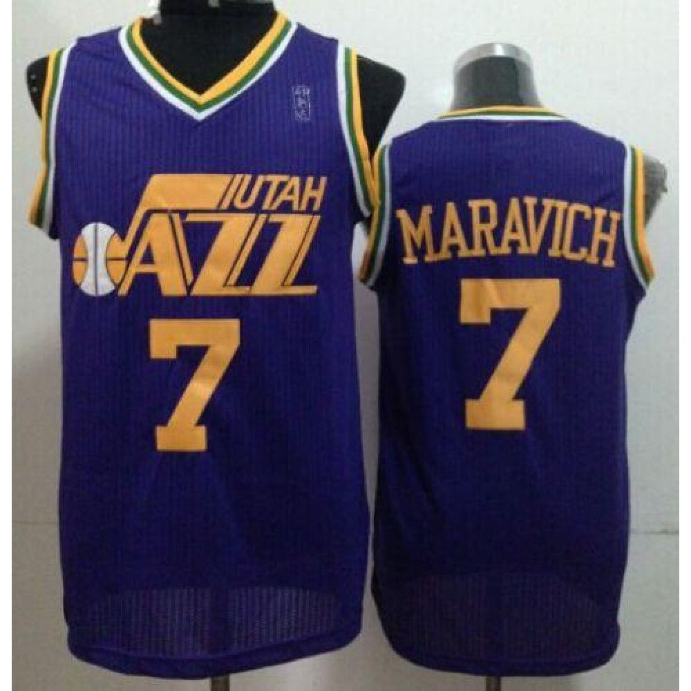 Jazz #7 Pete Maravich Purple Throwback Stitched NBA Jersey