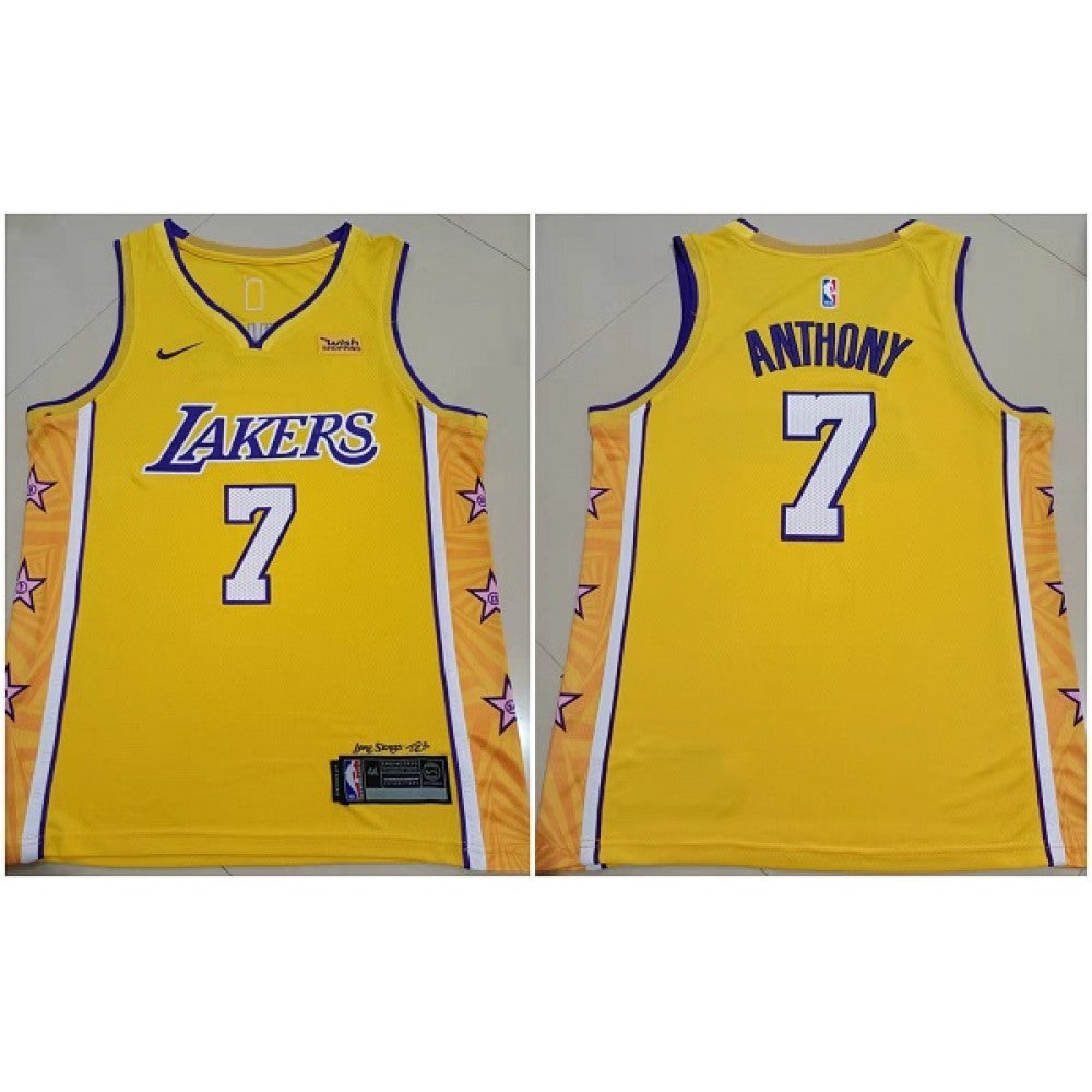Men's Los Angeles Lakers #7 Carmelo Anthony Yellow Stitched Basketball Jersey