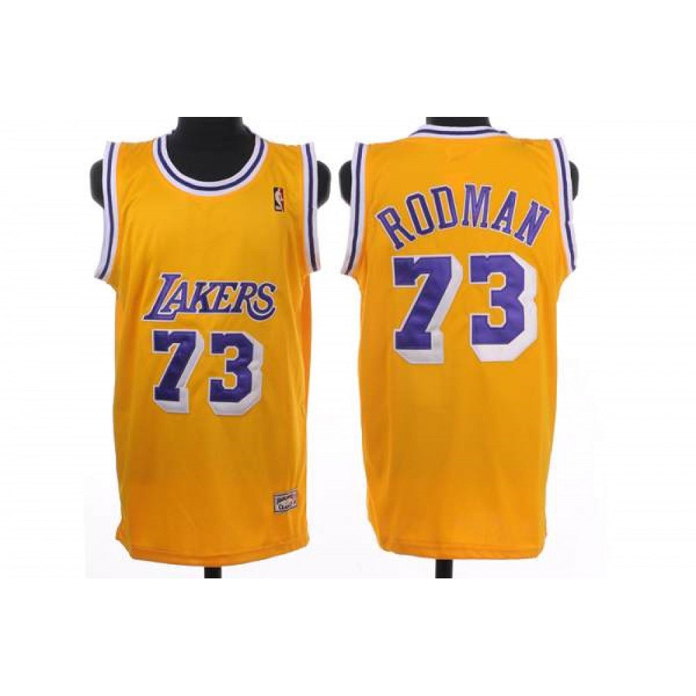 Mitchell and Ness Lakers #73 Dennis Rodman Stitched Yellow Throwback NBA Jersey