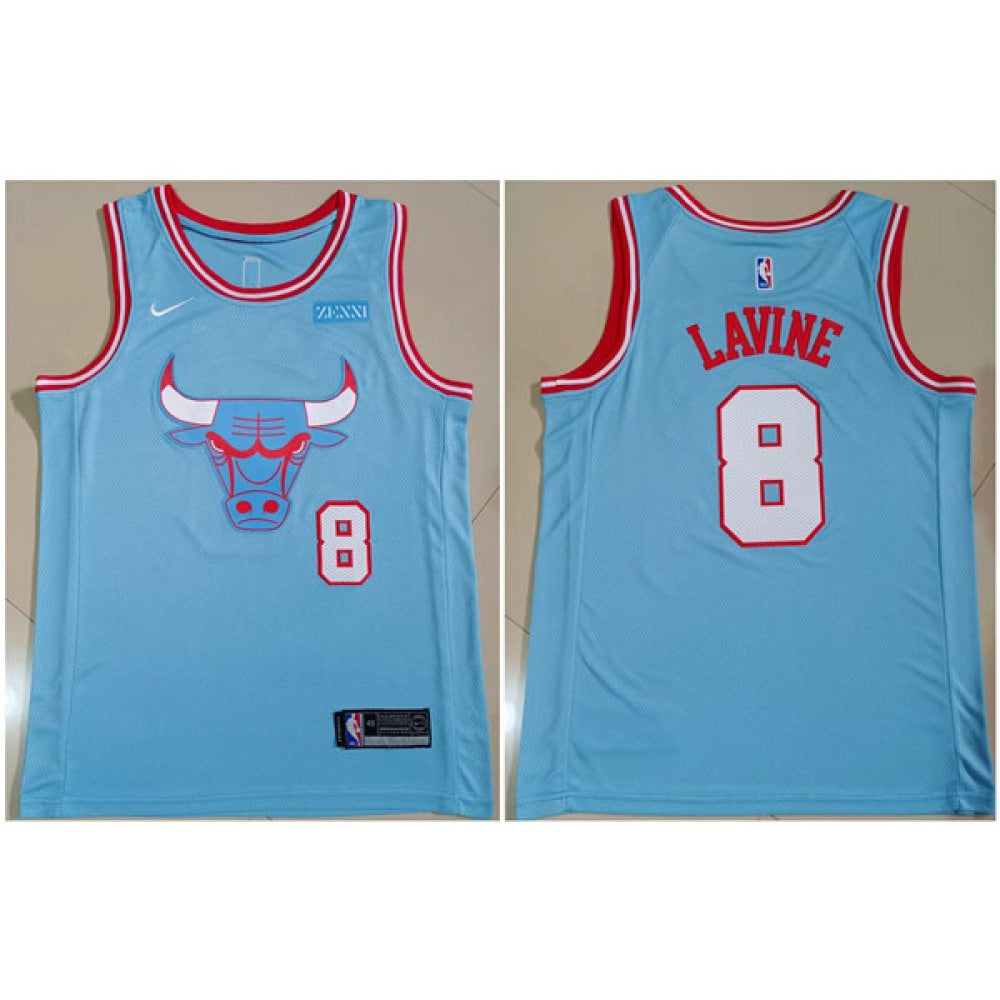 Men's Chicago Bulls #8 Zach LaVine Light Blue Stitched Basketball Jersey
