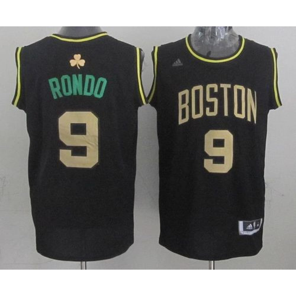 Celtics #9 Rajon Rondo Black(Gold NO.) Stitched NBA Jersey