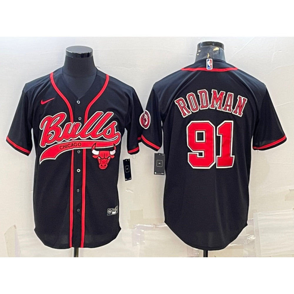 Men's Chicago Bulls #91 Dennis Rodman Black Cool Base Stitched Baseball Jersey