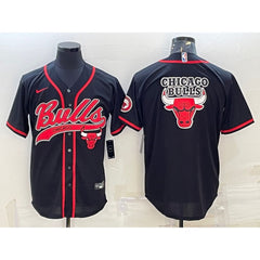 Men's Chicago Bulls Black Team Big Logo Cool Base Stitched Baseball Jersey