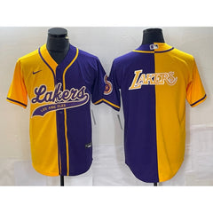 Men's Los Angeles Lakers Gold/Purple Split Team Big Logo Cool Base Stitched Baseball Jersey