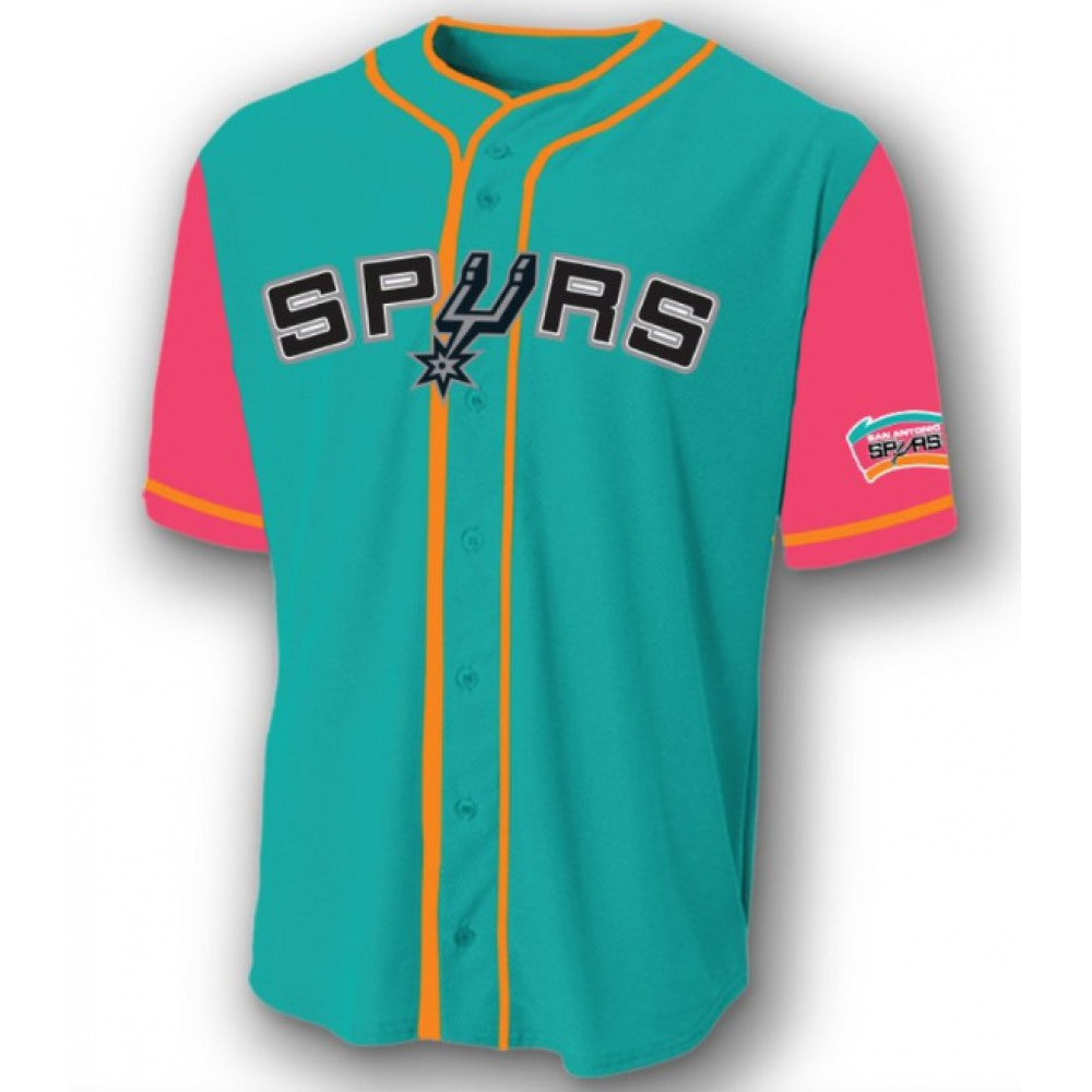 Men's San Antonio Spurs Teal  Pink Cool Base Stitched Baseball Jersey