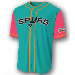 Men's San Antonio Spurs Teal  Pink Cool Base Stitched Baseball Jersey