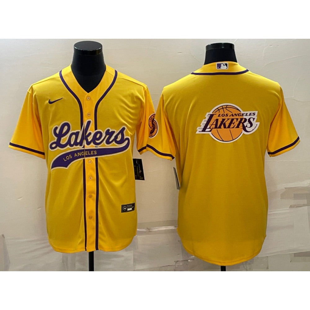 Men's Los Angeles Lakers Yellow Team Big Logo Cool Base Stitched Baseball Jersey