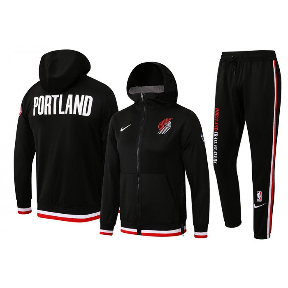 Men's Portland Trail Blazers 75th Anniversary Black Performance Showtime Full-Zip Hoodie Jacket And Pants   Suit