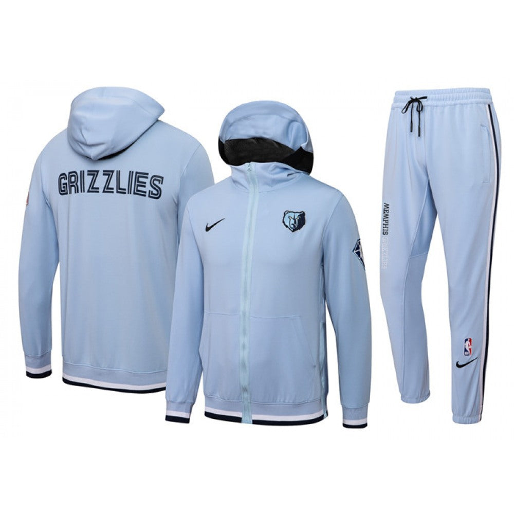 Men's Memphis Grizzlies 75th Anniversary Blue Performance Showtime Full-Zip Hoodie Jacket And Pants   Suit