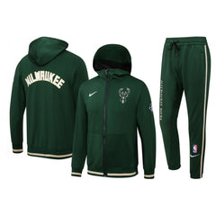 Men's Milwaukee Bucks 75th Anniversary Green Performance Showtime Full-Zip Hoodie Jacket And Pants   Suit
