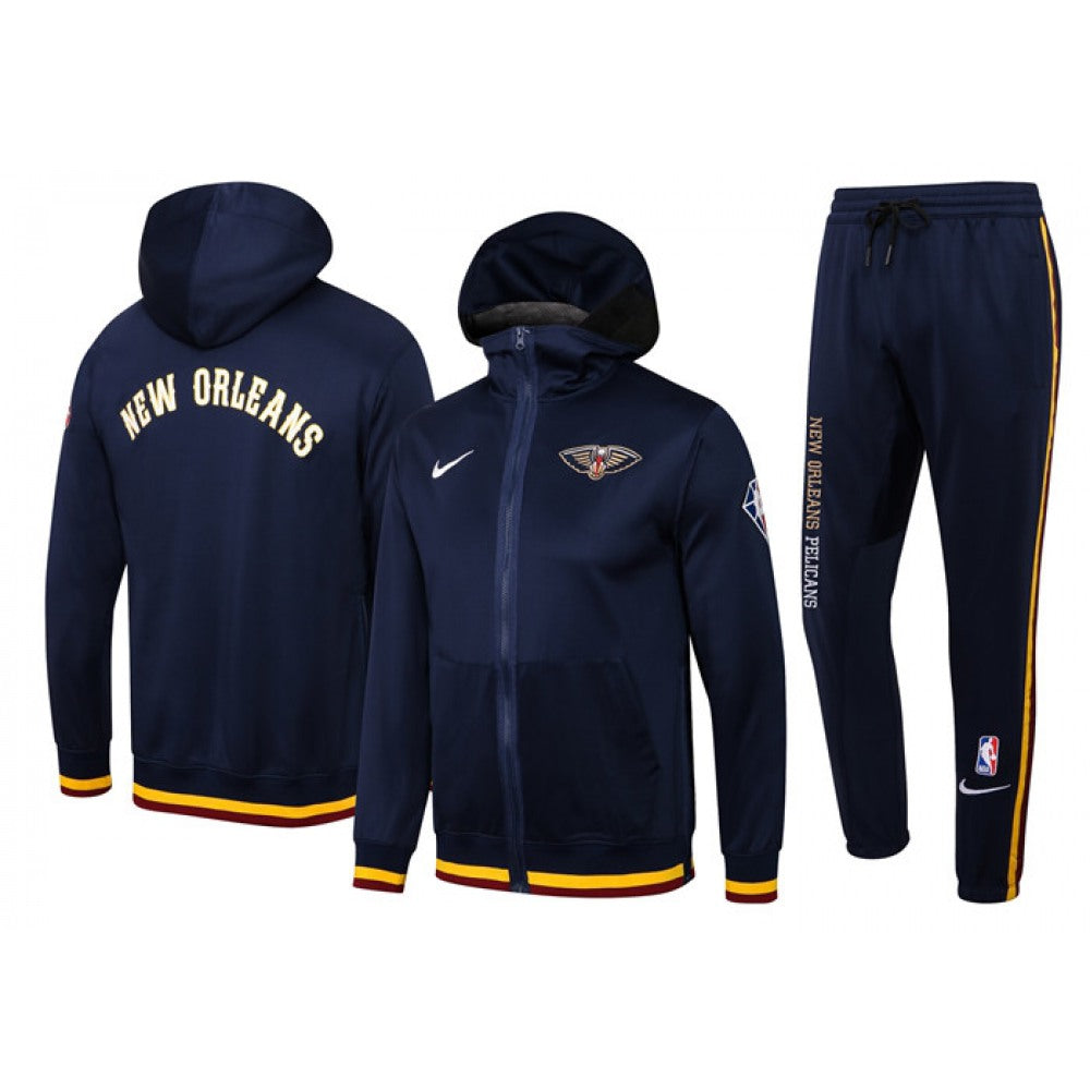 Men's New Orleans Pelicans 75th Anniversary Navy Performance Showtime Full-Zip Hoodie Jacket And Pants   Suit