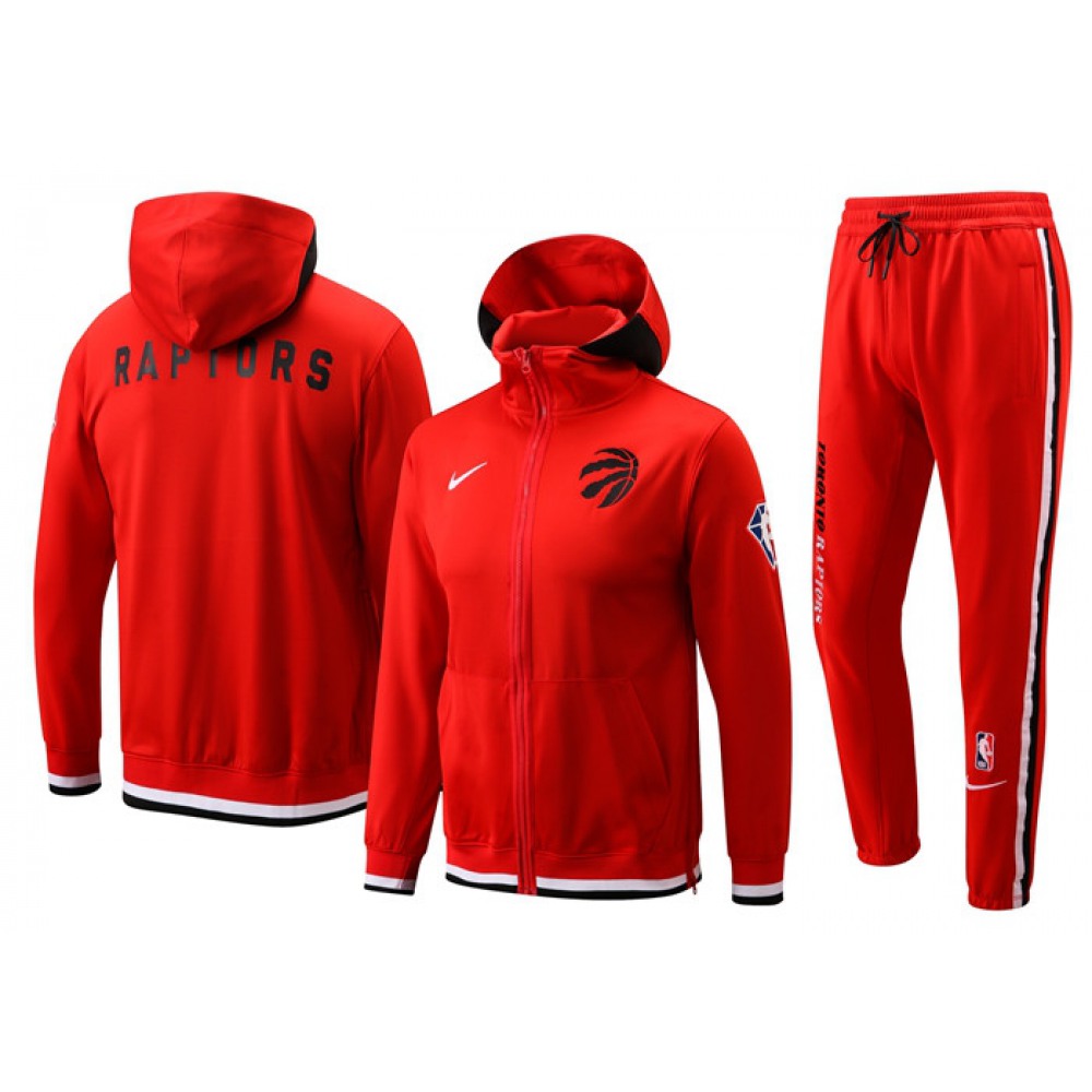 Men's Toronto Raptors 75th Anniversary Red Performance Showtime Full-Zip Hoodie Jacket And Pants   Suit