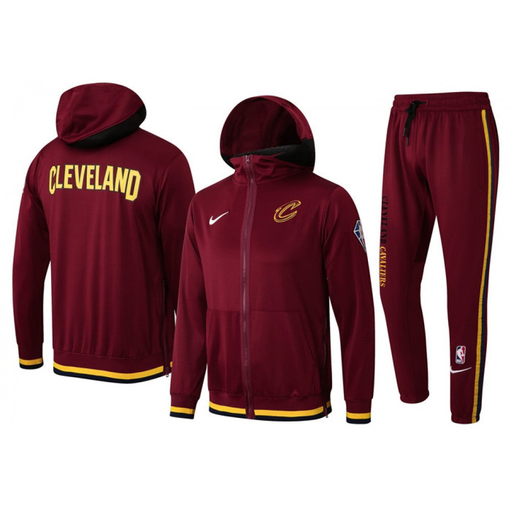 Men's Cleveland Cavaliers 75th Anniversary Burgundy Performance Showtime Full-Zip Hoodie Jacket And Pants   Suit