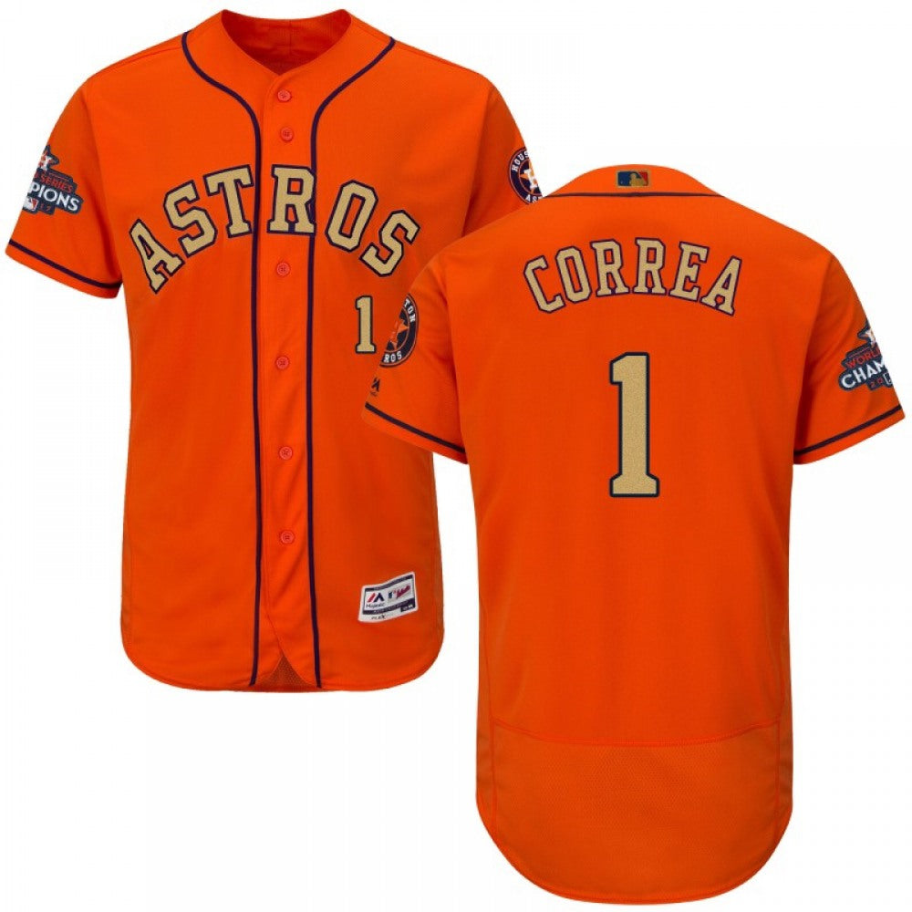 Men's Houston Astros #1 Carlos Correa Orange 2018 Gold Program Flexbase Stitched MLB Jersey