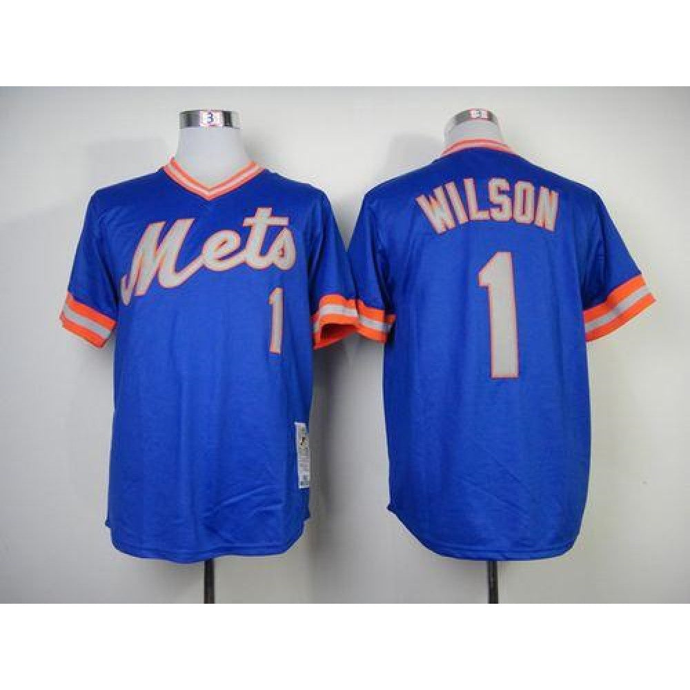 Mitchell and Ness 1983 Mets #1 Mookie Wilson Blue Throwback Stitched MLB Jersey