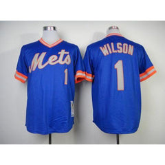Mitchell and Ness 1983 Mets #1 Mookie Wilson Blue Throwback Stitched MLB Jersey