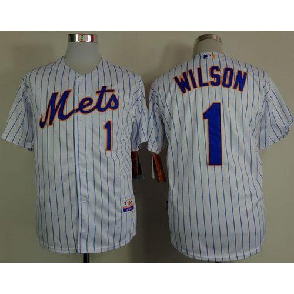Mets #1 Mookie Wilson White(Blue Strip) Home Cool Base Stitched MLB Jersey