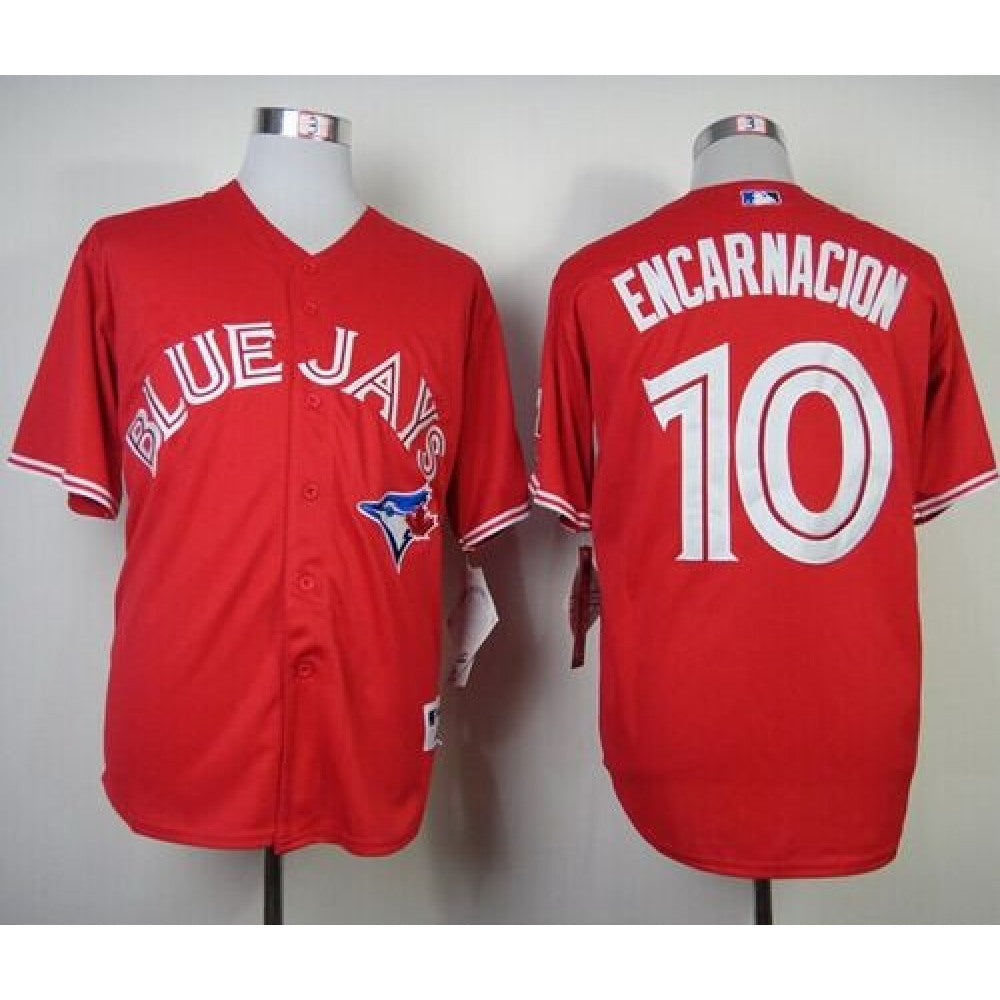 Blue Jays #10 Edwin Encarnacion Red Canada Day Stitched MLB Jersey