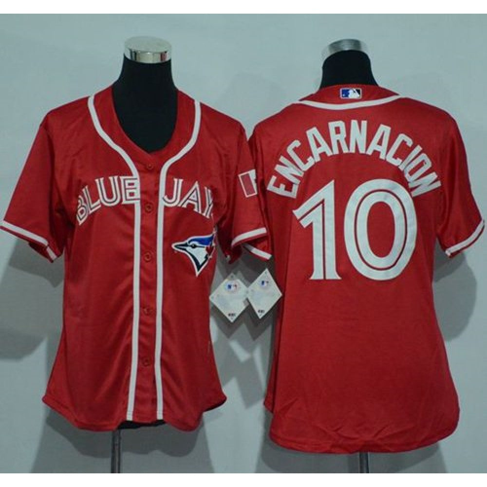 Blue Jays #10 Edwin Encarnacion Red Canada Day Women's Stitched MLB Jersey