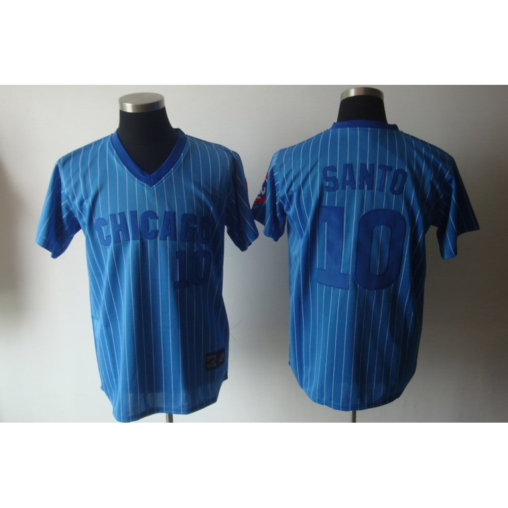 Cubs #10 Ron Santo Blue White Strip Stitched Cooperstown Throwback MLB Jersey