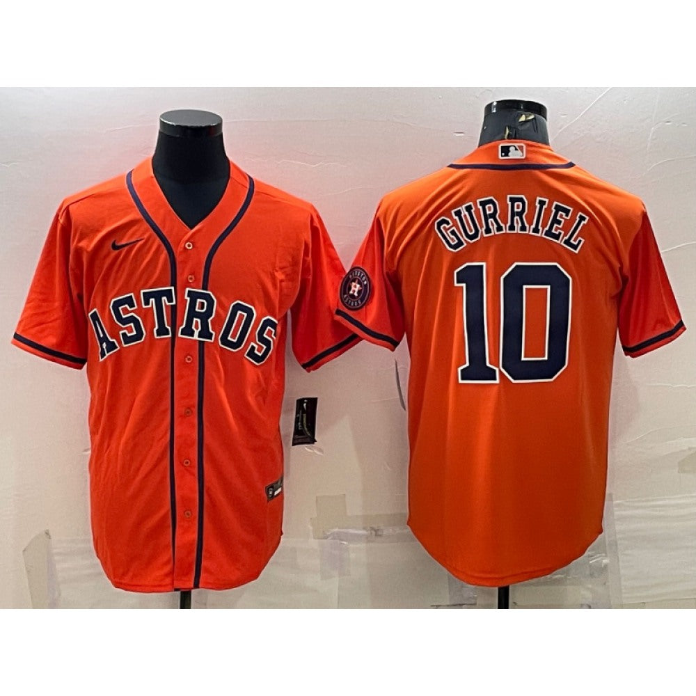 Men's Houston Astros #10 Yuli Gurriel Orange With Patch Cool Base Stitched Jersey
