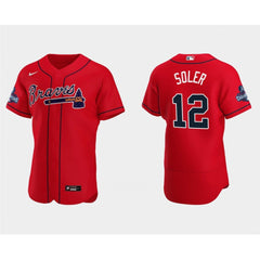Men's Atlanta Braves #12 Jorge Soler 2021 Red World Series Champions Flex Base Stitched Jersey