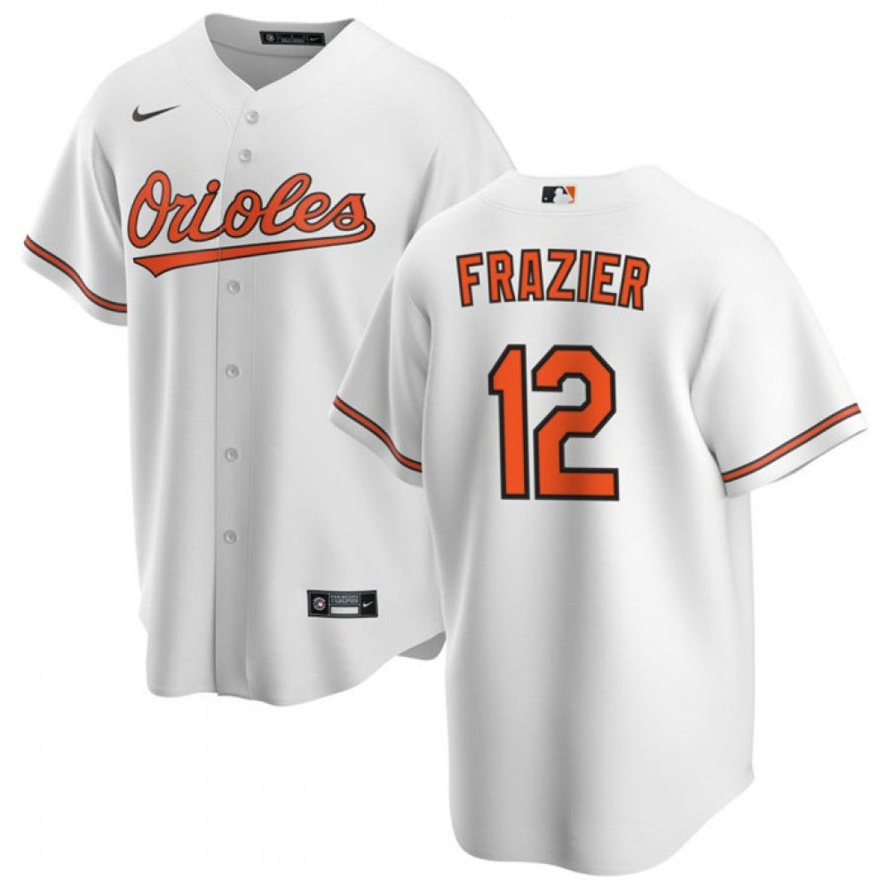 Men's Baltimore Orioles #12 Adam Frazier White Cool Base Stitched Jersey